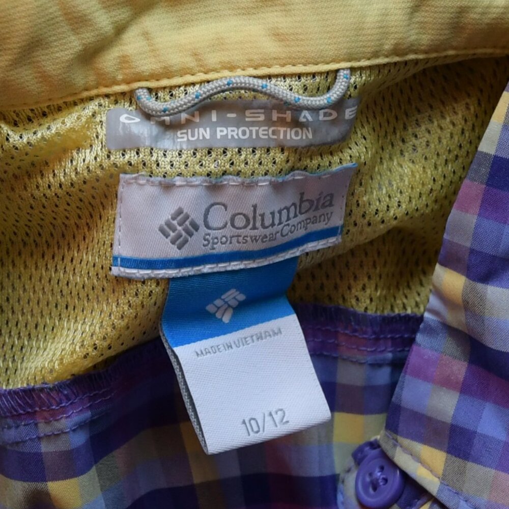 Columbia Girls Plaid Outdoor Shirt  Purple and Yellow Button Up Top Size 10/12 - Picture 3 of 3